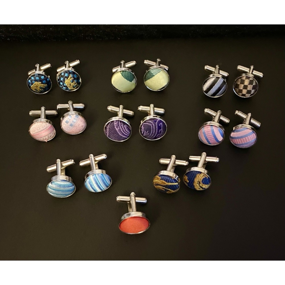 Vintage Lot Fabric Cufflinks Various Colors And Patterns